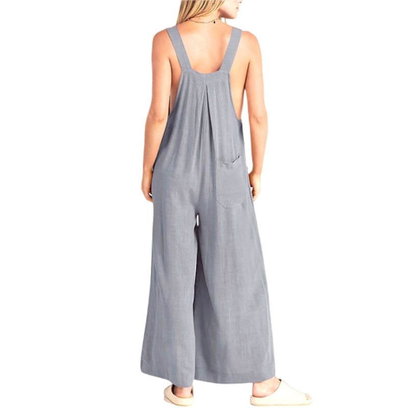 Light Gray Detail Wide Leg Pocket Overall