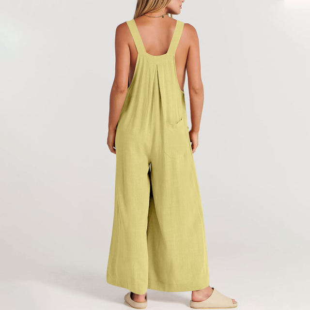 Ginger Button Detail Wide Leg Pocket Overall