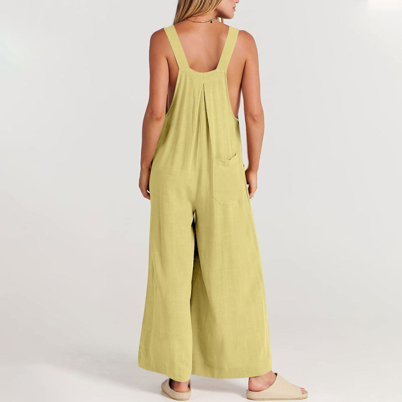 Ginger Button Detail Wide Leg Pocket Overall