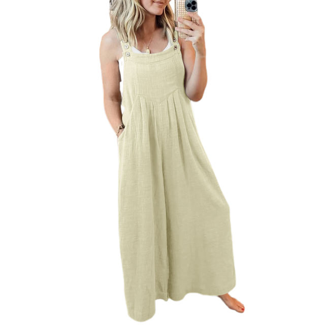 Apricot Button Detail Wide Leg Pocket Overall