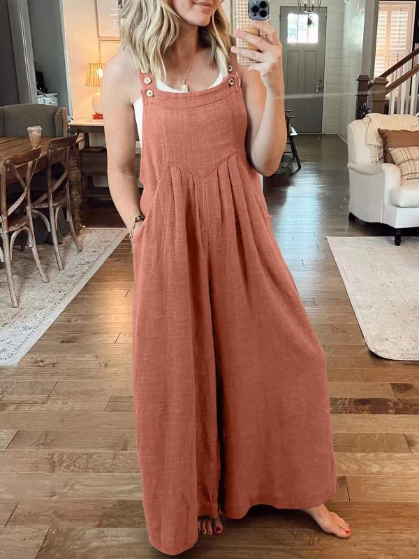 Lotus Pink Detail Wide Leg Pocket Overall