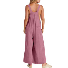 Peach Button Detail Wide Leg Pocket Overall