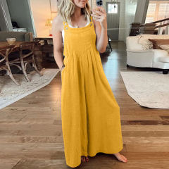 Yellow Button Detail Wide Leg Pocket Overall