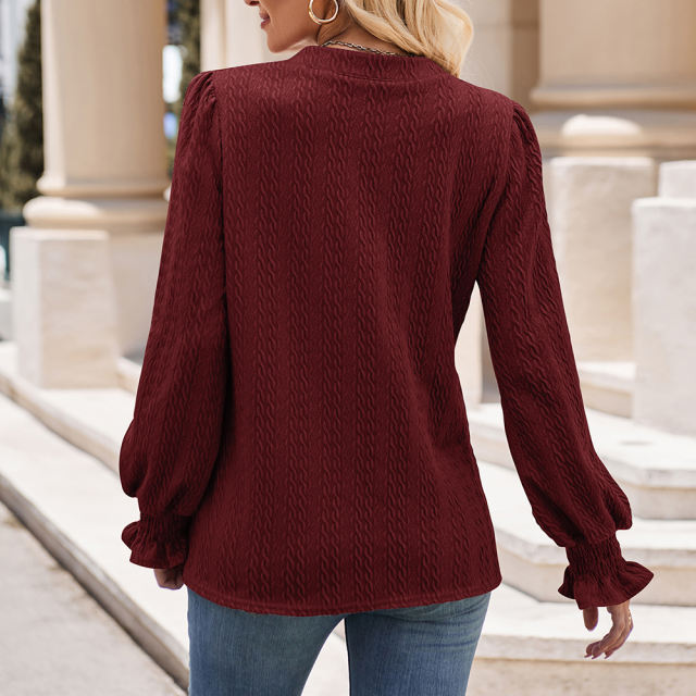Wind Red Solid Color Jacquard Knitted Long Sleeve Tops