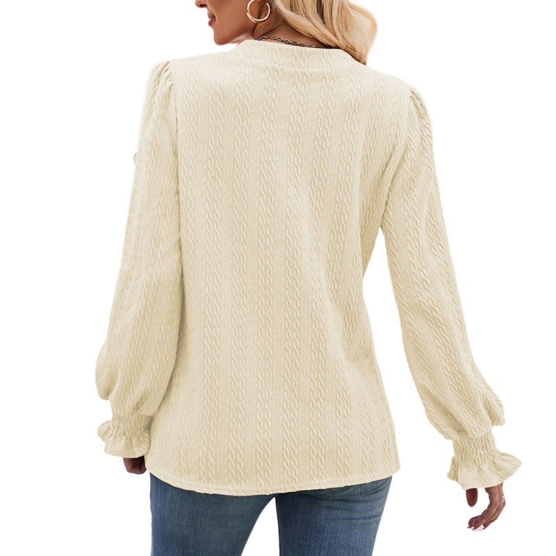 Apricot Color Jacquard Knitted Long Sleeve Tops