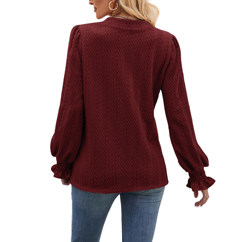 Wind Red Solid Color Jacquard Knitted Long Sleeve Tops