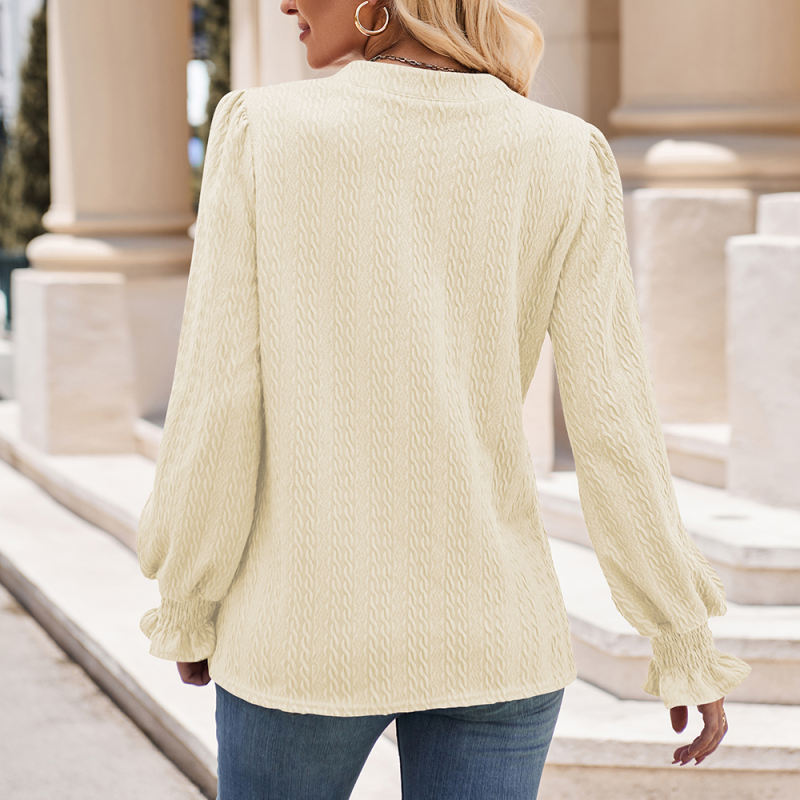 Apricot Color Jacquard Knitted Long Sleeve Tops
