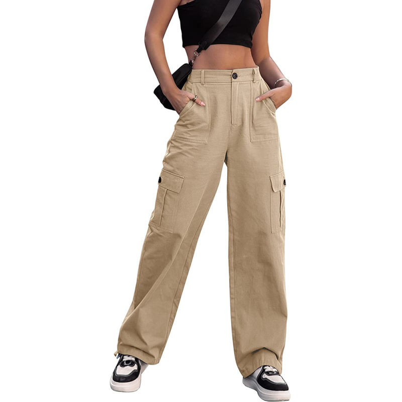 Khaki Button Pocketed Casual Cargo Pants