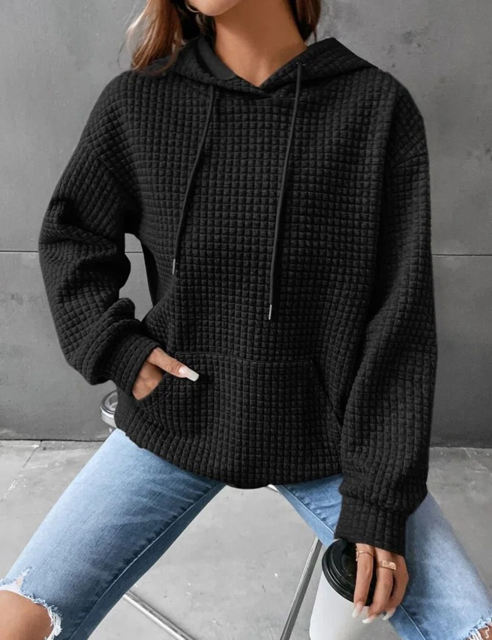 Black Solid Color Drawstring Long Sleeve Hoodie
