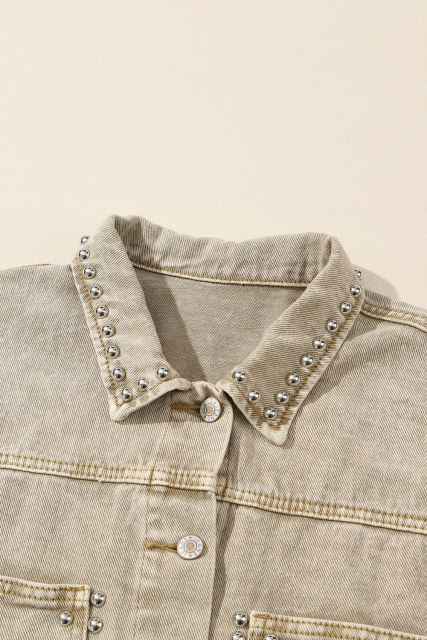 Flaxen Rivet Studded Pocketed Denim Jacket