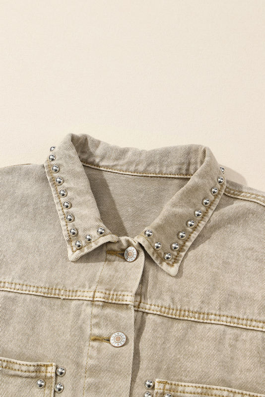 Flaxen Rivet Studded Pocketed Denim Jacket