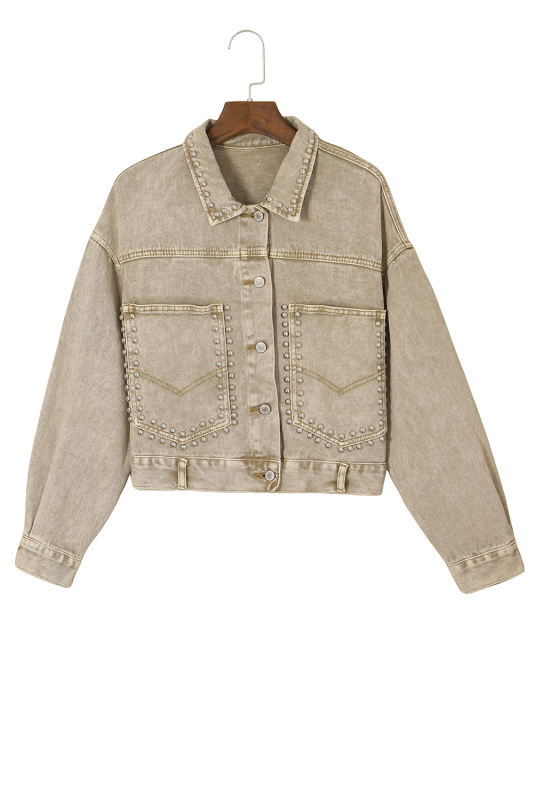 Flaxen Rivet Studded Pocketed Denim Jacket