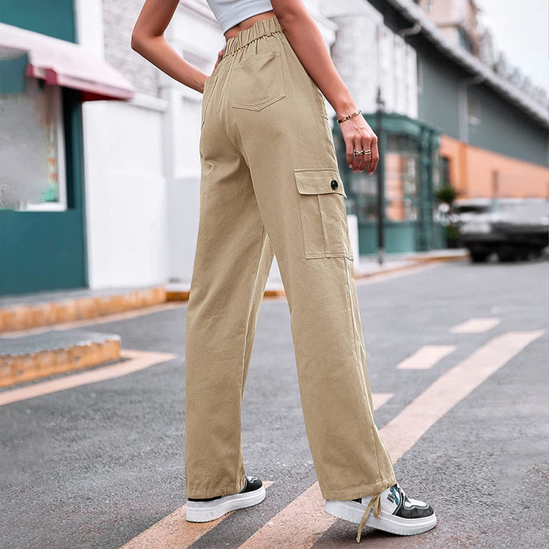 Khaki Button Pocketed Casual Cargo Pants