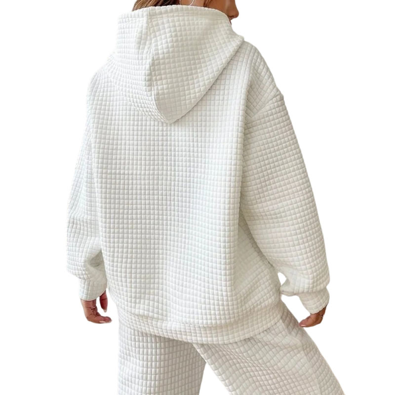 White Solid Color Drawstring Long Sleeve Hoodie
