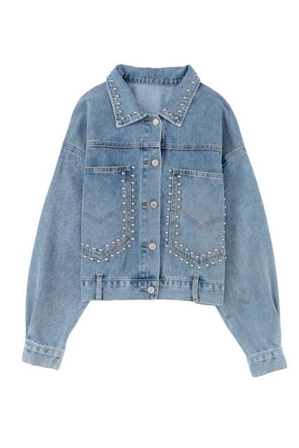 Sky Blue Rivet Studded Pocketed Denim Jacket