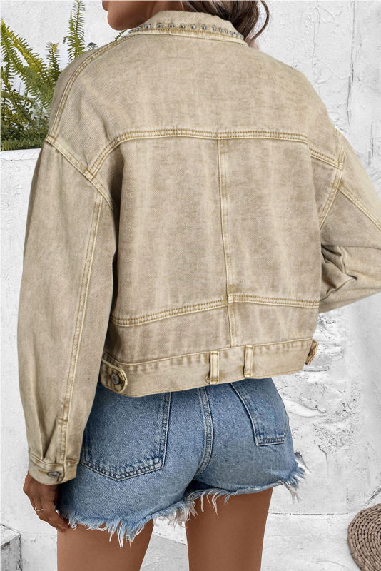 Flaxen Rivet Studded Pocketed Denim Jacket