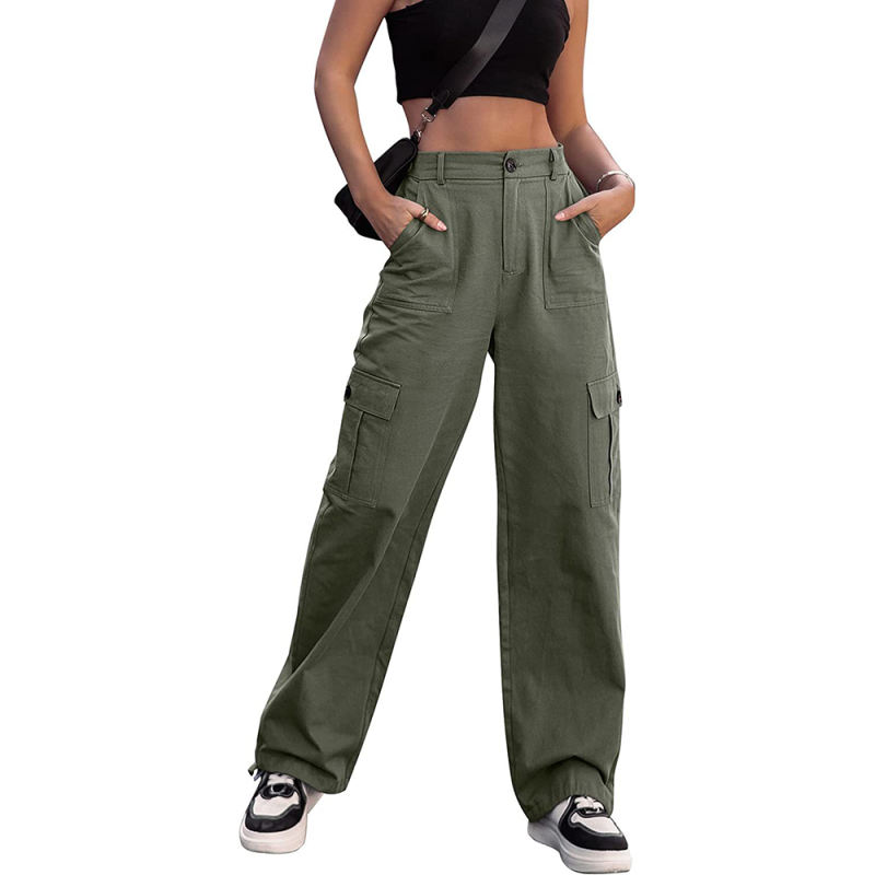Green Button Pocketed Casual Cargo Pants