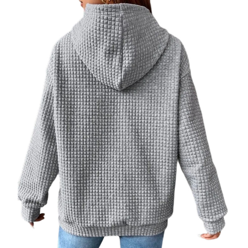 Gray Solid Color Drawstring Long Sleeve Hoodie