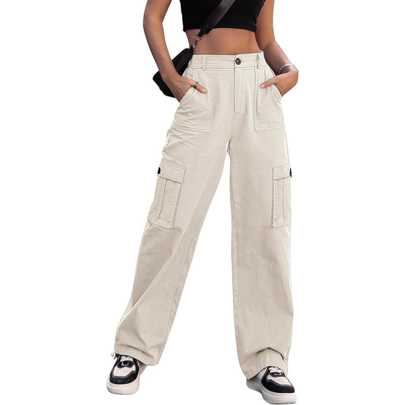 Apricot Button Pocketed Casual Cargo Pants