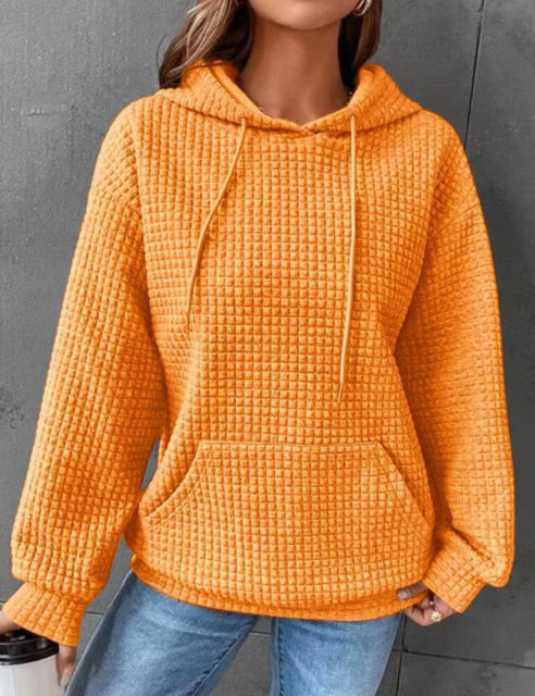 Yellow Solid Color Drawstring Long Sleeve Hoodie