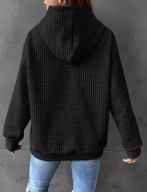 Black Solid Color Drawstring Long Sleeve Hoodie