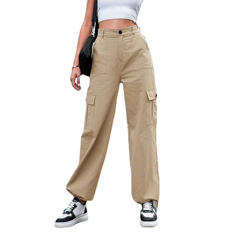 Khaki Button Pocketed Casual Cargo Pants