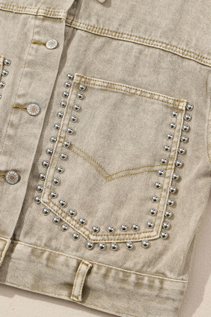 Flaxen Rivet Studded Pocketed Denim Jacket