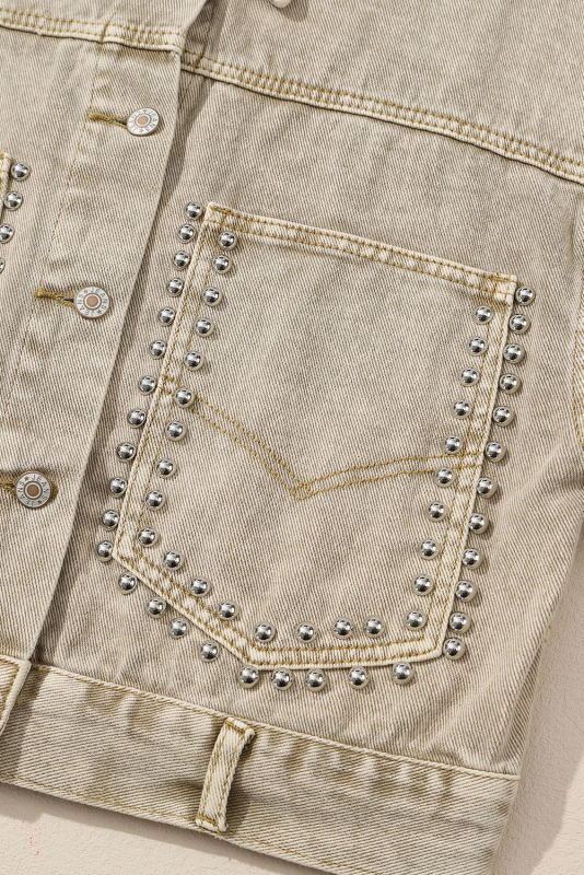 Flaxen Rivet Studded Pocketed Denim Jacket