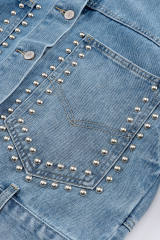 Sky Blue Rivet Studded Pocketed Denim Jacket