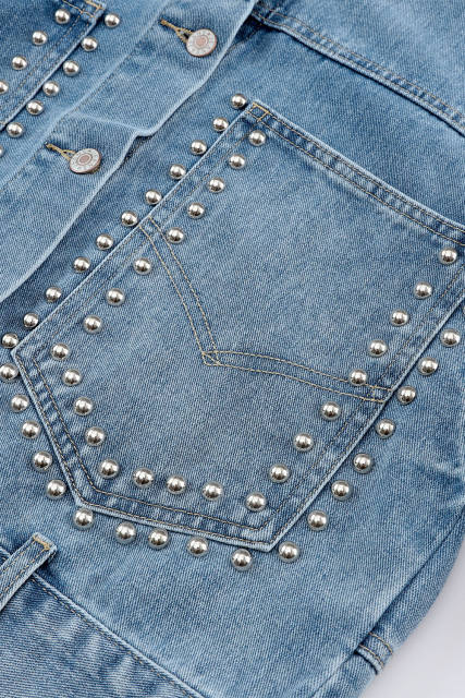 Sky Blue Rivet Studded Pocketed Denim Jacket