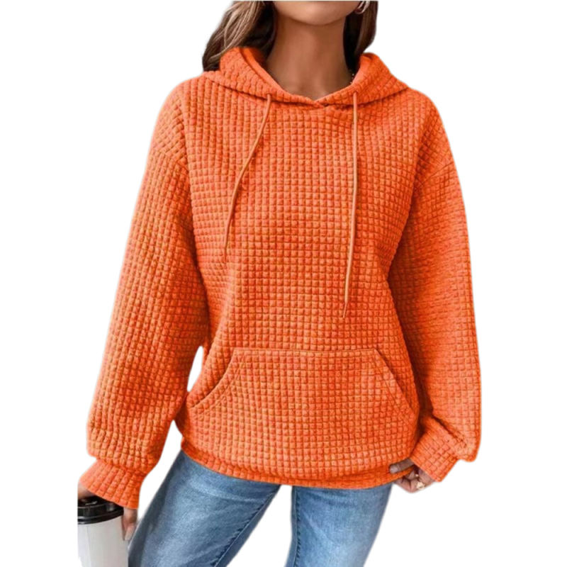 Orange Solid Color Drawstring Long Sleeve Hoodie