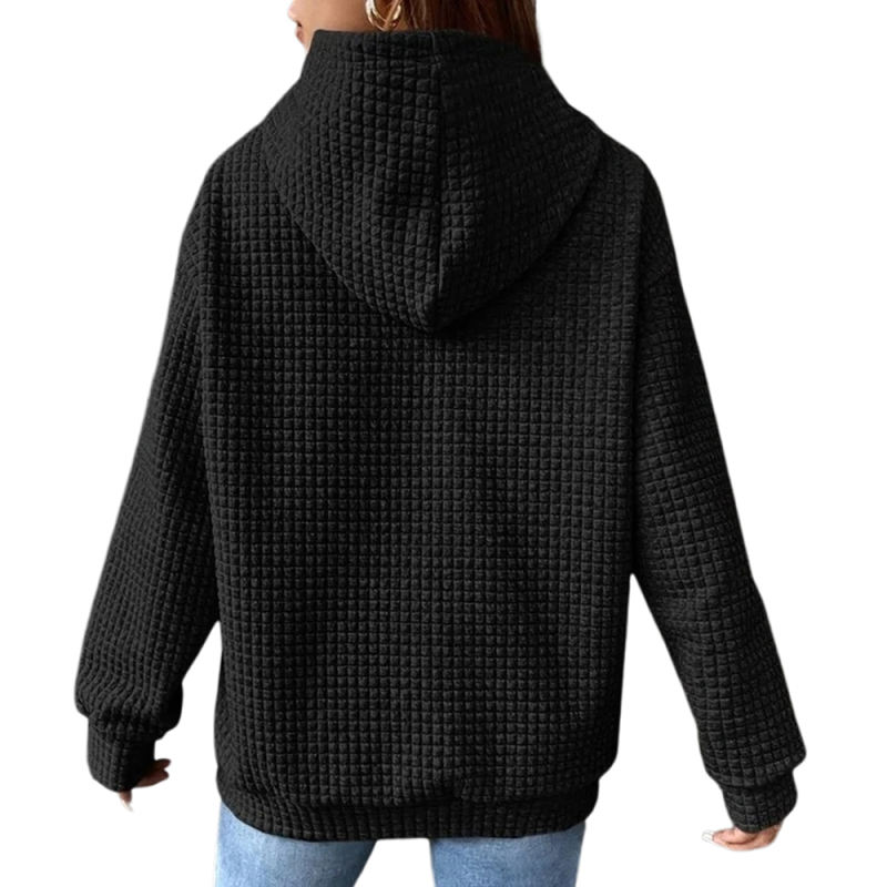 Black Solid Color Drawstring Long Sleeve Hoodie