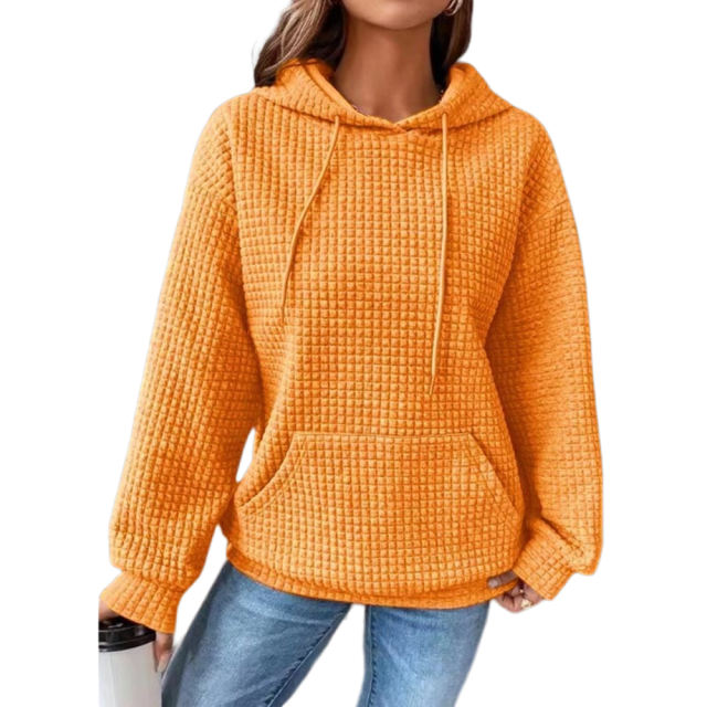 Yellow Solid Color Drawstring Long Sleeve Hoodie
