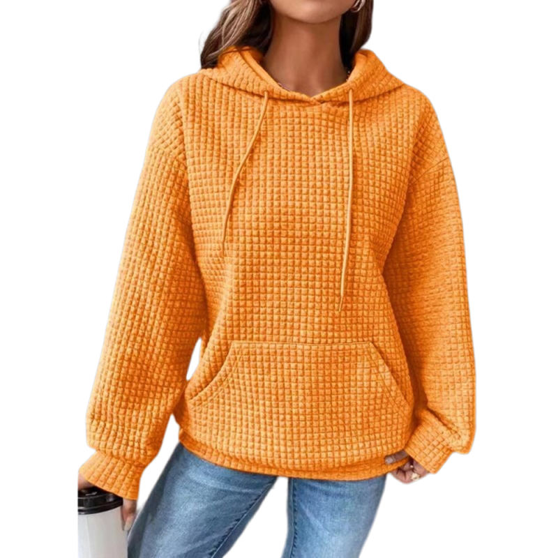 Yellow Solid Color Drawstring Long Sleeve Hoodie