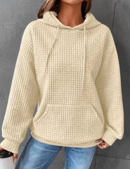 Apricot Solid Color Drawstring Long Sleeve Hoodie