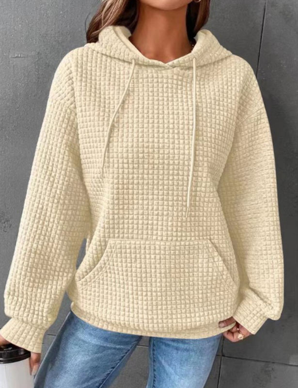 Apricot Solid Color Drawstring Long Sleeve Hoodie