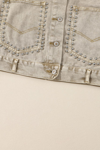 Flaxen Rivet Studded Pocketed Denim Jacket