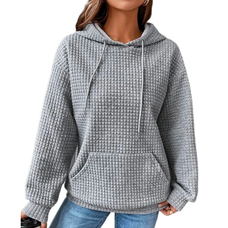 Gray Solid Color Drawstring Long Sleeve Hoodie