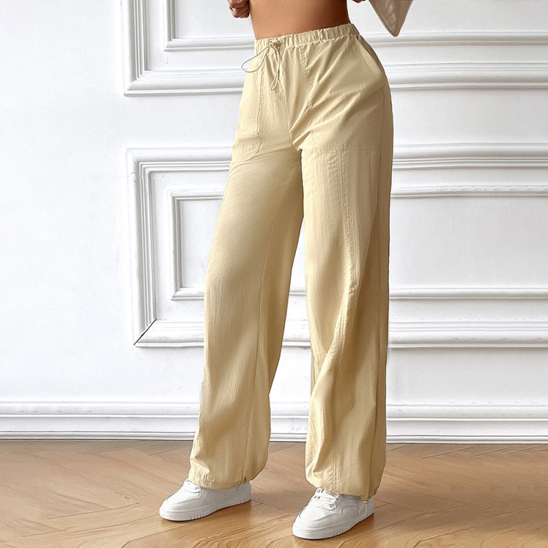 Apricot Solid Color Loose Wide Leg Casual Pants