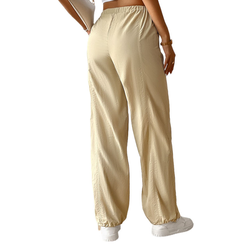 Apricot Solid Color Loose Wide Leg Casual Pants