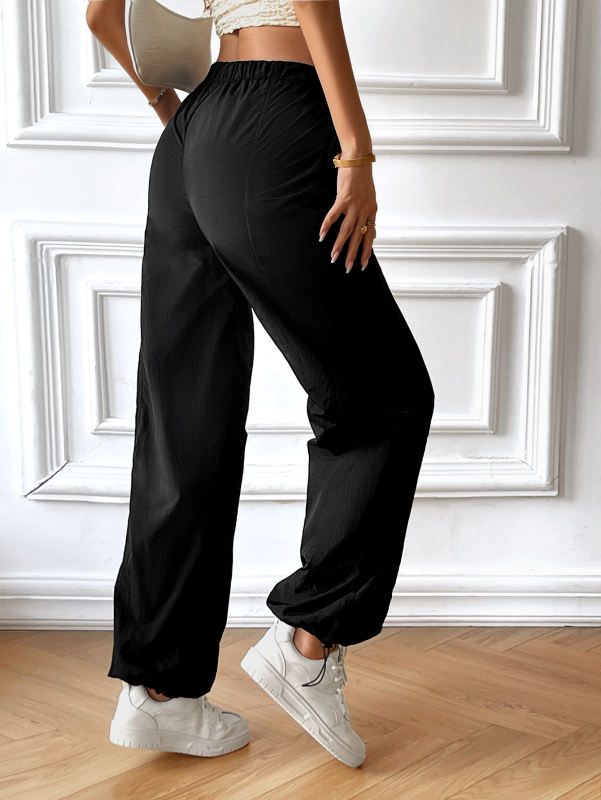 Black Solid Color Loose Wide Leg Casual Pants