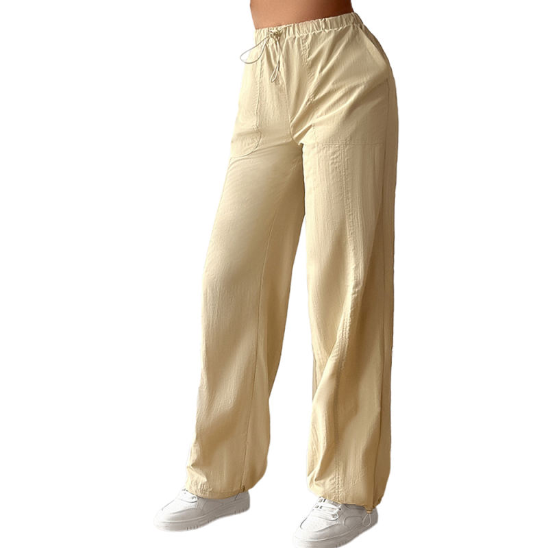 Apricot Solid Color Loose Wide Leg Casual Pants
