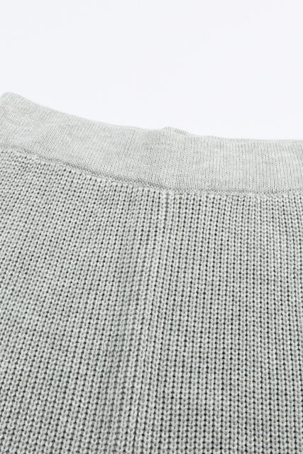 Gray Knitted V Neck Sweater and Casual Pants Set