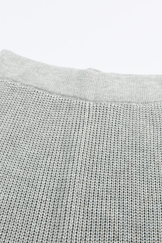 Gray Knitted V Neck Sweater and Casual Pants Set