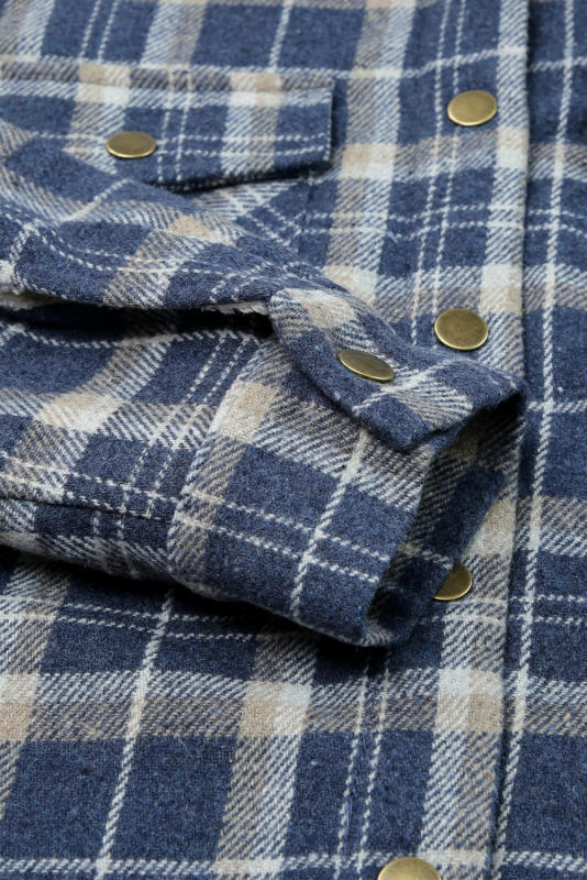 Blue Plaid Pattern Sherpa Lined Hooded Shacket