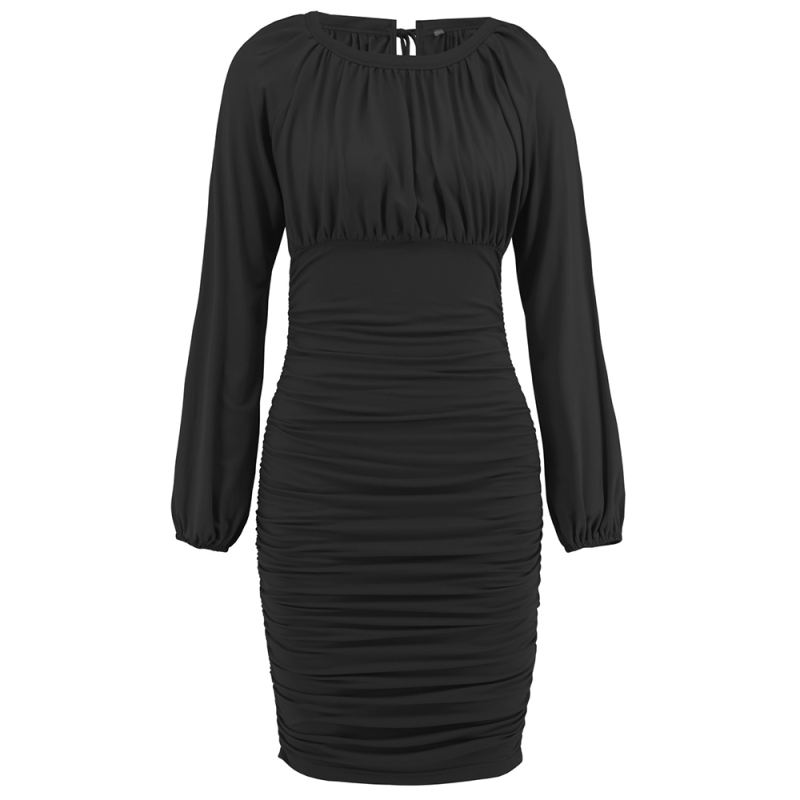Black Back Lace-up Pleated Mini Bodycon Dress