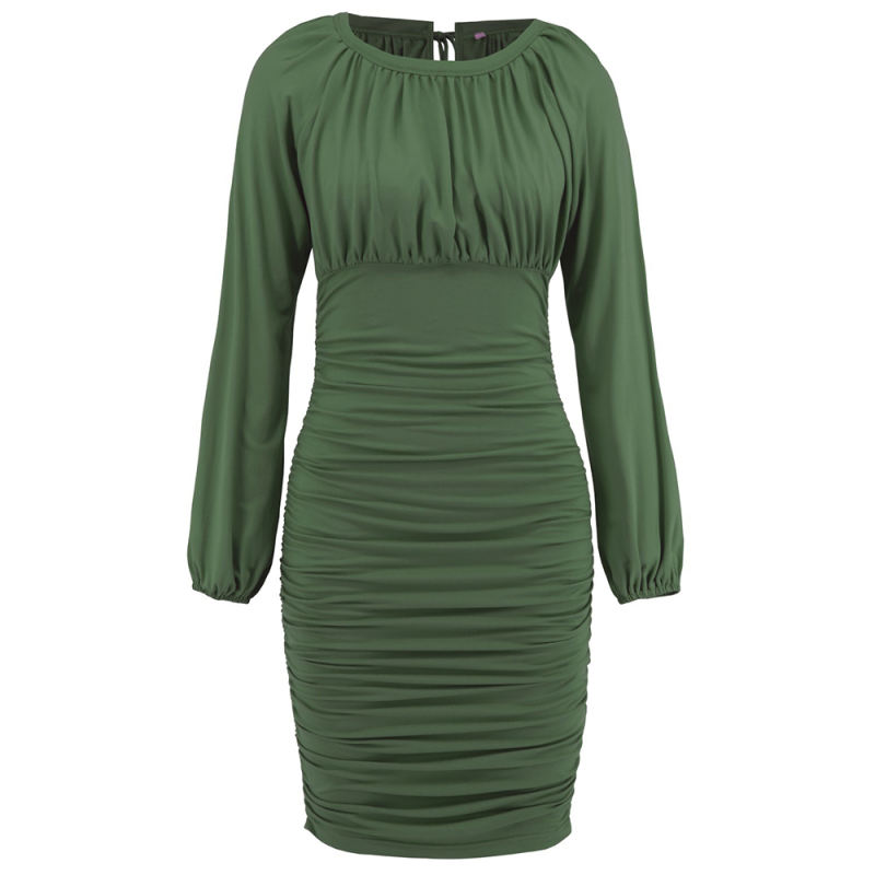 Green Back Lace-up Pleated Mini Bodycon Dress