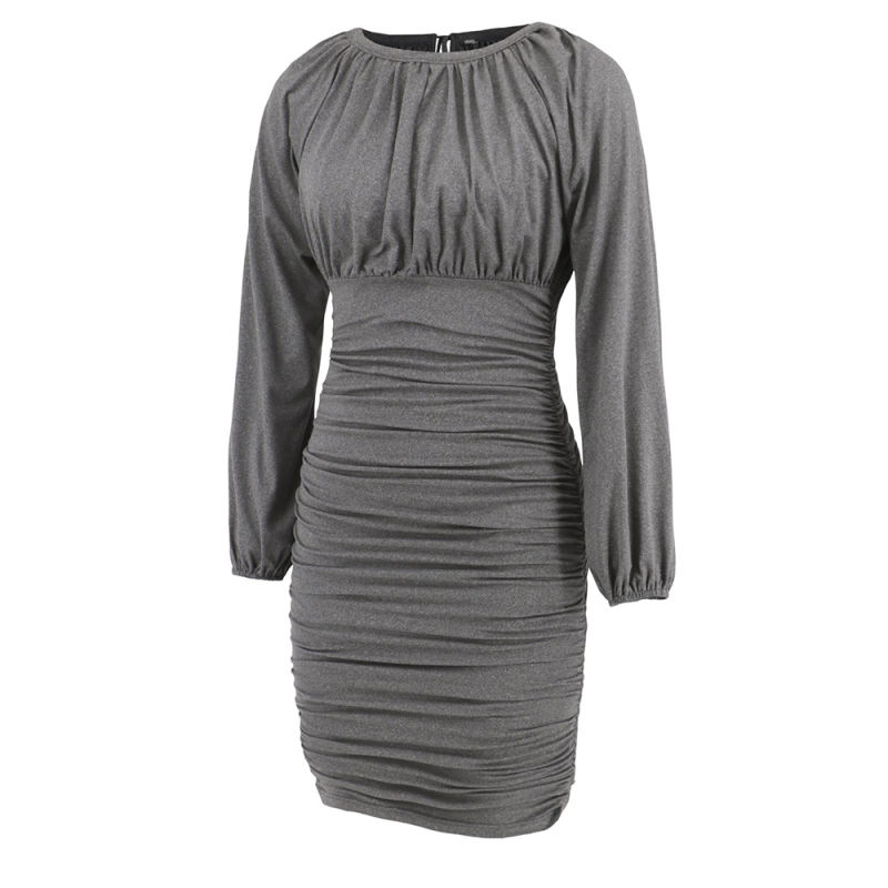 Grey Back Lace-up Pleated Mini Bodycon Dress