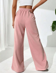 Pink Elastic Waist Wide Leg Casual Pants