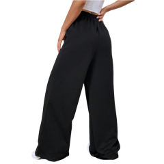Black Elastic Waist Wide Leg Casual Pants